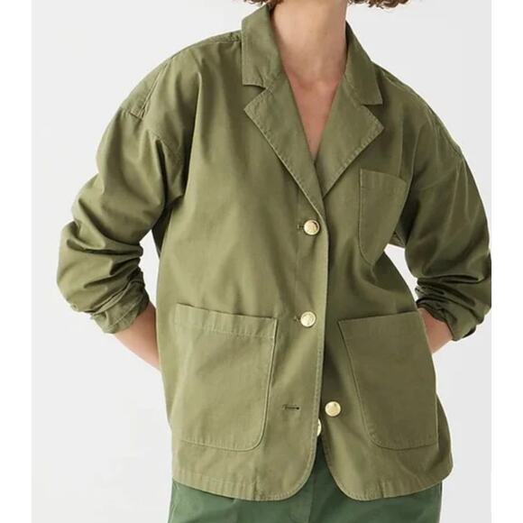 J.Crew Blazer Jacket Chino Cotton Oversized Gold Buttons Olive Green XS NWT - Picture 3 of 13